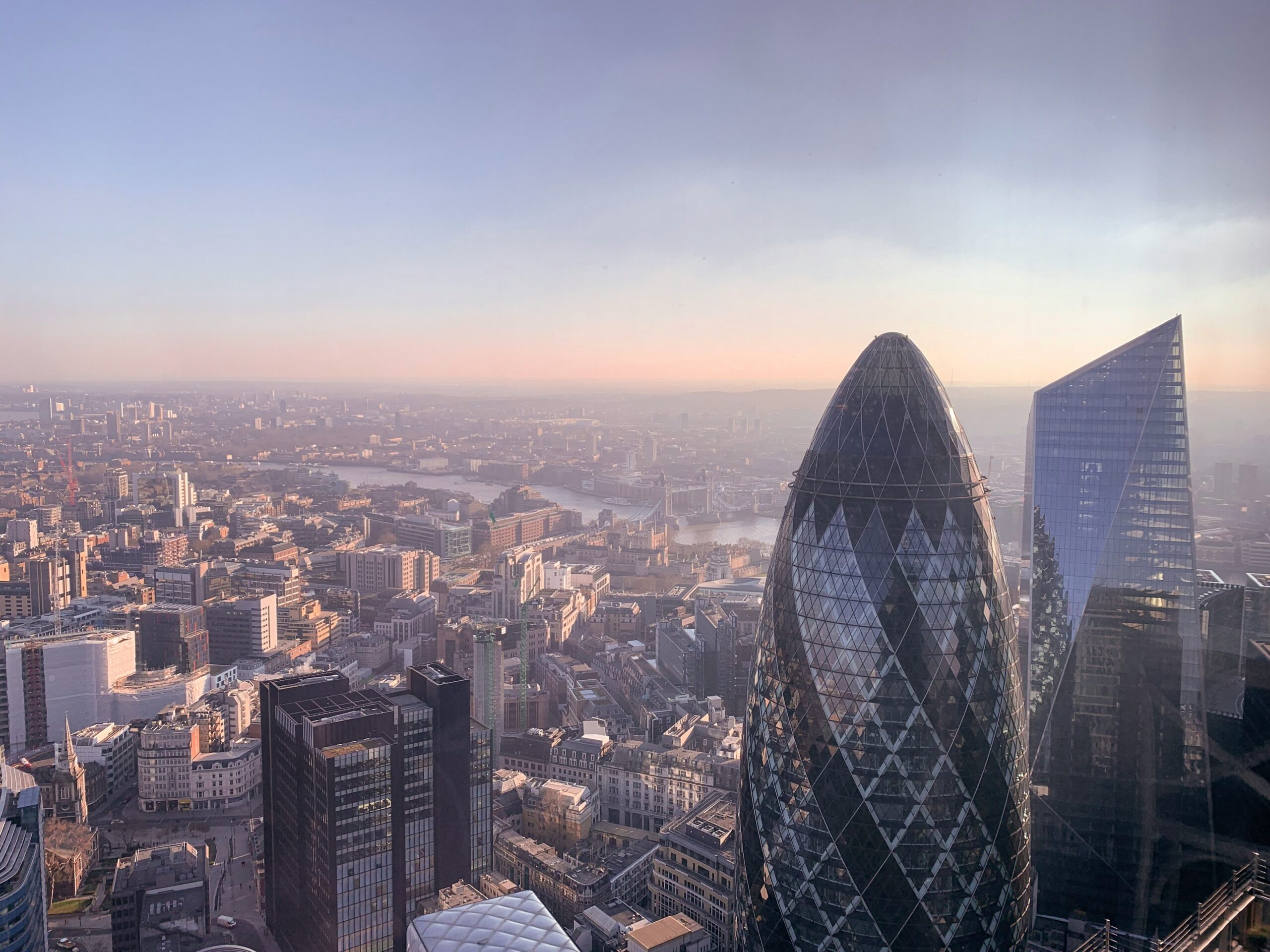 London High-rise Commercial Buildings including the Gherkin view over the city